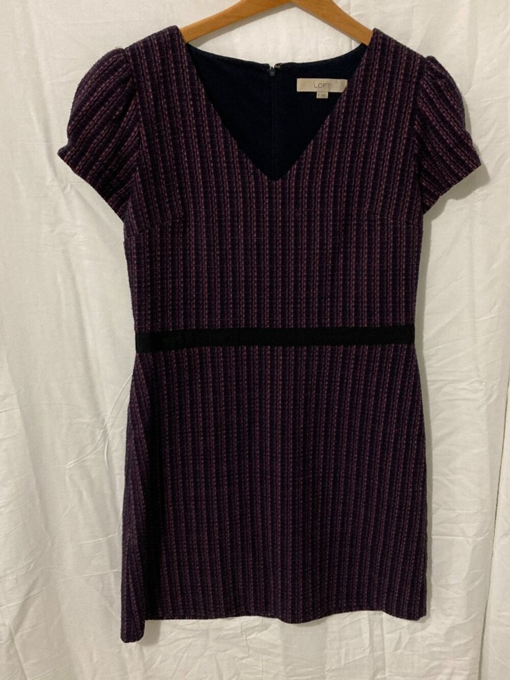 Loft Women 8 Purple Black Mini Dress Faux Tweed Sweet Chic Preppy Classic